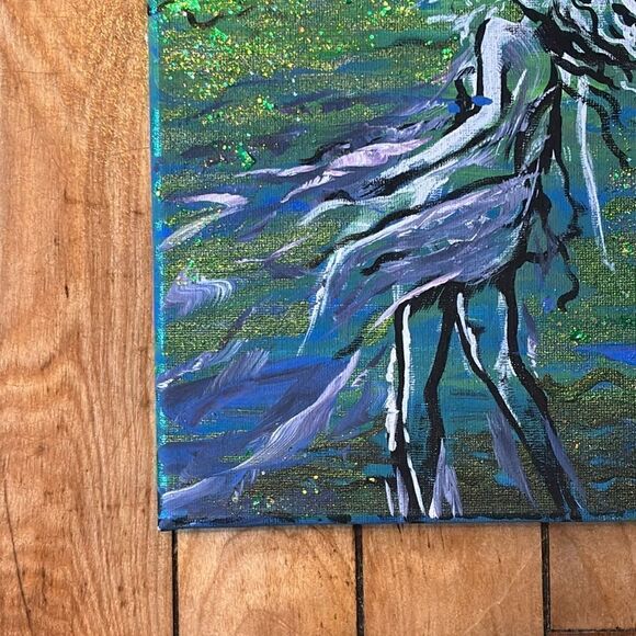 Original Acrylic Painting with Glitter- Underwater Woman swimming 8x10 - Picture 4 of 7